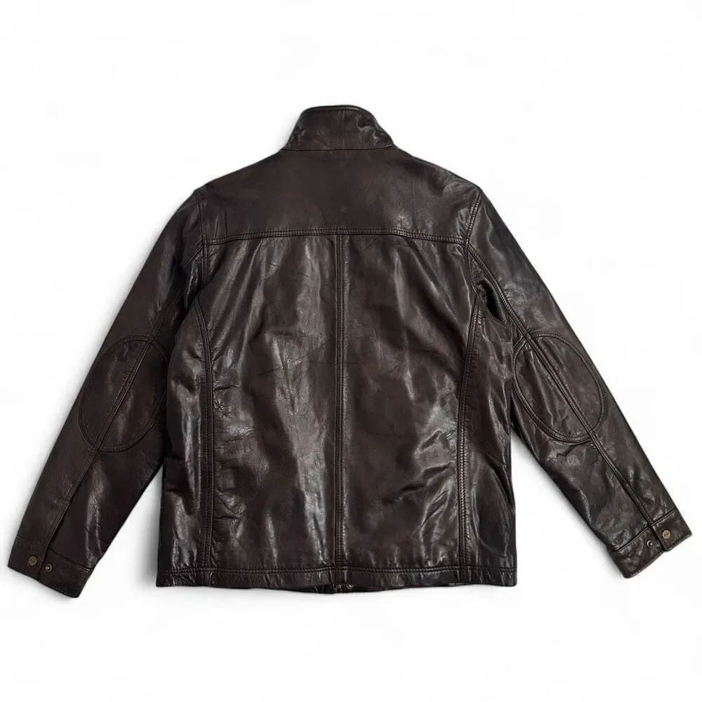 GUESS Brown Leather Moto Field Jacket XL – Genuine Leather – Rare 11PLA1001